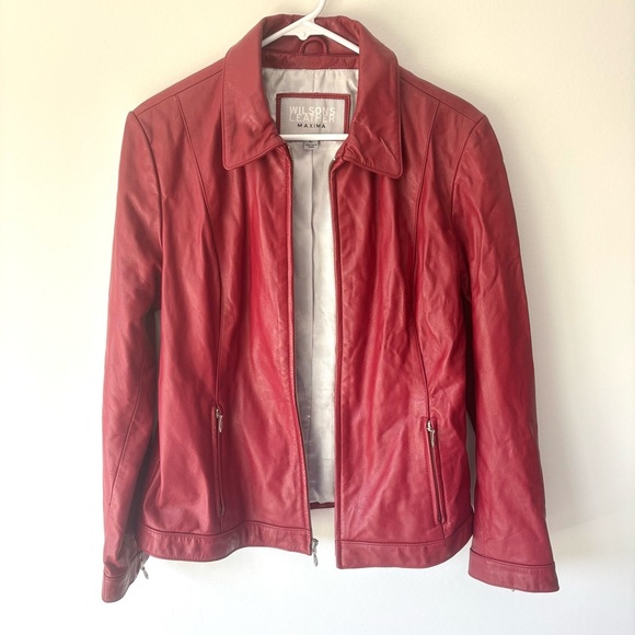 Wilson’s Leather Maxima Red Leather Jacket Bikercore Zip Up Vintage Y2K - Picture 1 of 10
